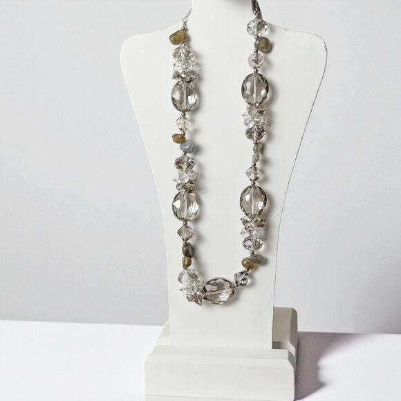 Vintage Stunning Statement Crystal Labradorite Rhinestone Artisan Necklace 21" - Picture 1 of 2